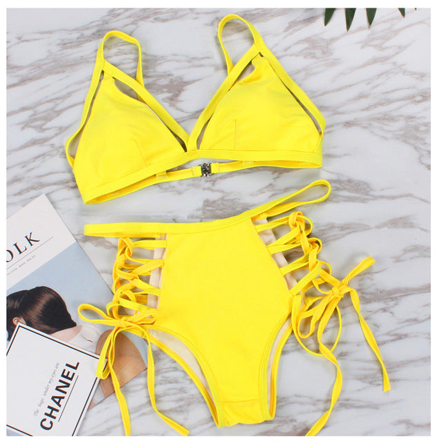 High Waist  Lace Up Bikini