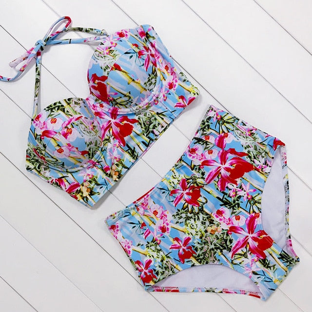 Floral Print High Waist Bikini