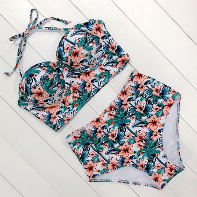 Floral Print High Waist Bikini