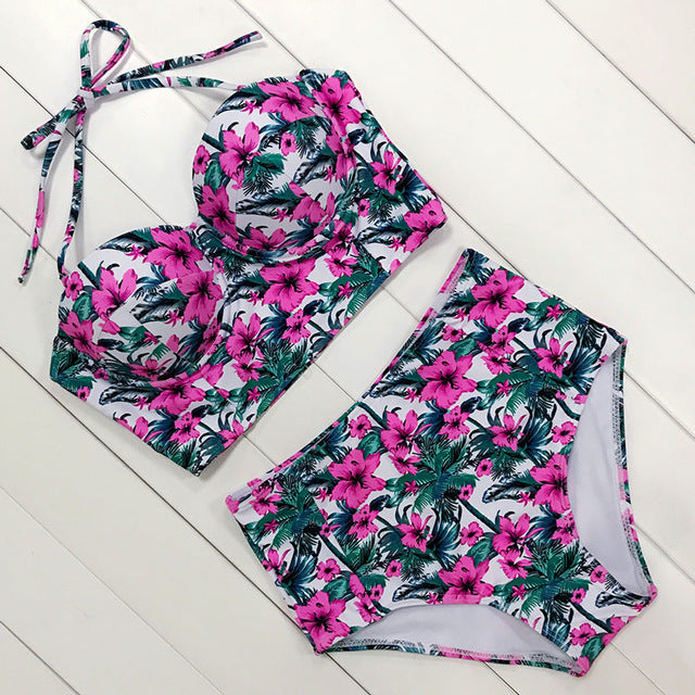 Floral Print High Waist Bikini